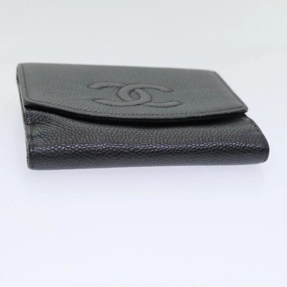 CHANEL COCO Mark Wallet Caviar Skin Black Gold CC Auth - Picture 4 of 16